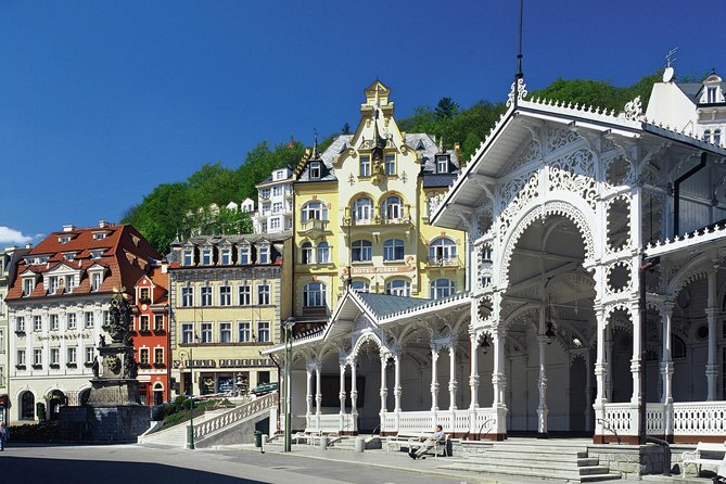Czech Spas of Karlovy Vary and Marianske Lazne from Prague - Karlovy Vary: Tepla River Views, Colonnades, and Water Sampling