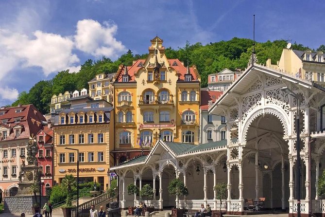 Karlovy Vary City of dreams. With expert English-speaking guide from Prague - Strolling the Teplá River center, colonnades included