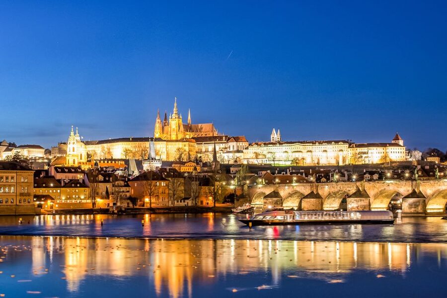 Prague's astronomical clock and the Gothic spires of the Old Town