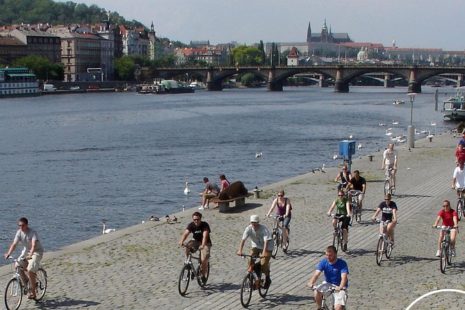 Prague Bike Tour - Charles Bridge statues, then through the back streets toward the Castle