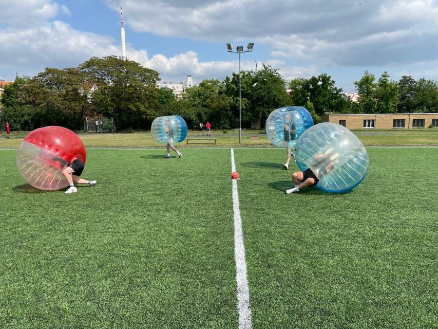 Prague: Bubbles football - Zorb Football in centrum - Finding the spot: huge brown gate, tunnel stairs, and where the bubbles wait