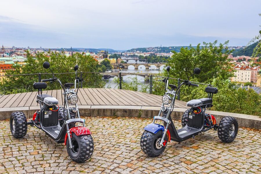 Prague City sightseeing in Night Trike Tour - John Lennon Wall to Charles Bridge view, then the art and old-town approach