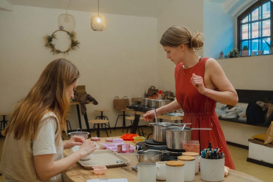 Prague: Coconut Candle Workshop - Decorating with wax colors, dried flowers, and spices