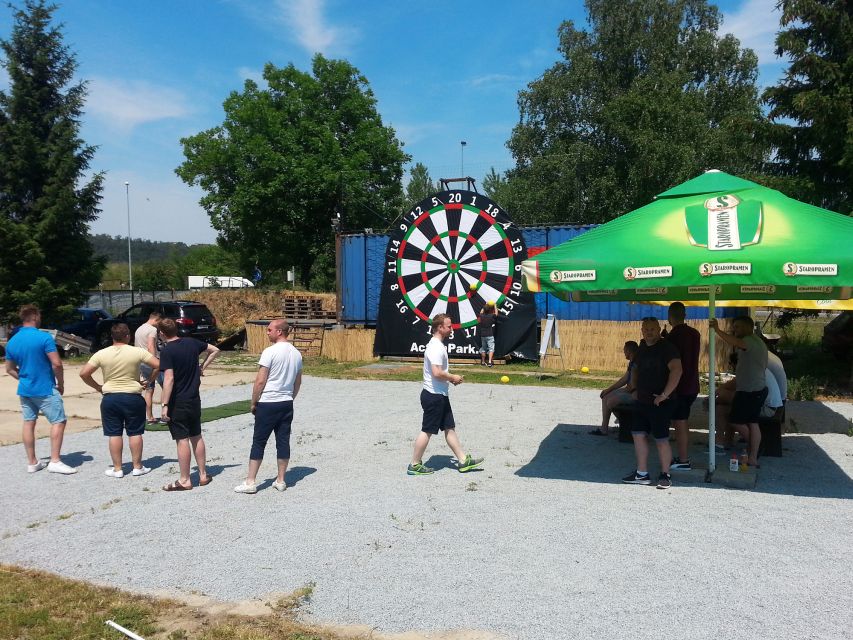 Prague : Giant Foot Darts and Giant Beer Pong Game - Welcome drink, safety briefing, then instant game energy