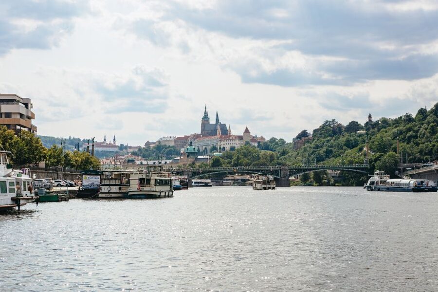 Prague: Swimming Beer Bike on A Cycle Boat - The social setup: tabletop seating, music, and peddler bonding