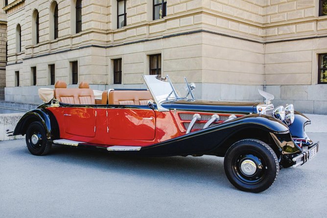 Vintage Cars Prague - Sightseeing Tour 90min / 1-6 pers. - National Theater with a gold roof view, then Shooters Island unwind